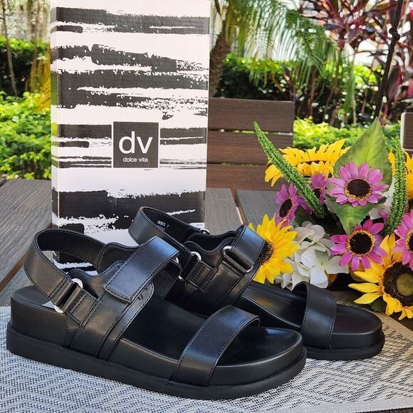 DV by Dolce Vita Shoes - DV by Dolce Vita Women's Argyle Sandals Hoop-Loop Straps Comfy Footbed Size 7